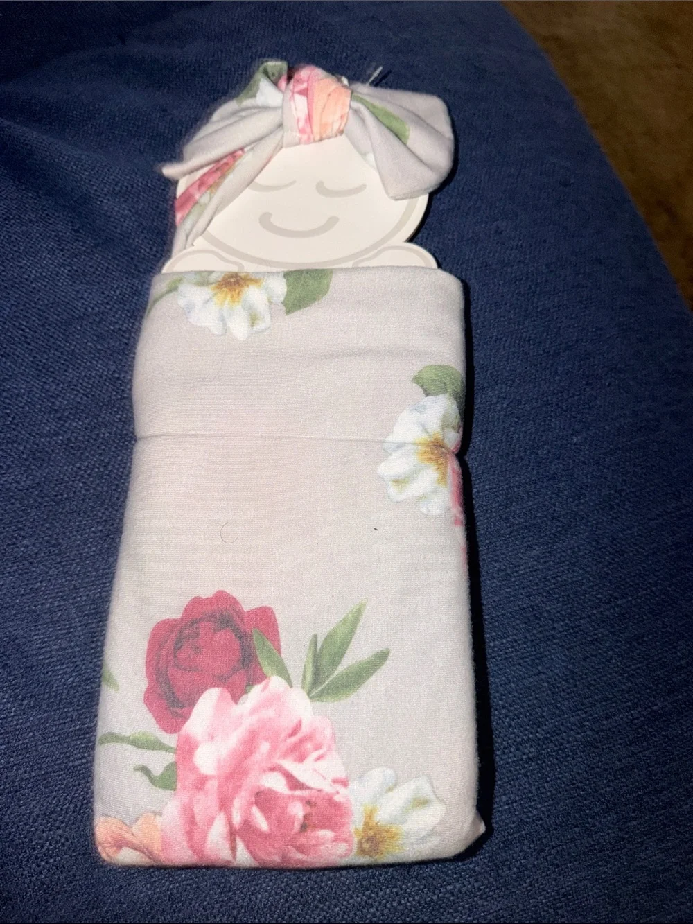 Floral grey and Pink Cotton newborn wrap with Matching headband